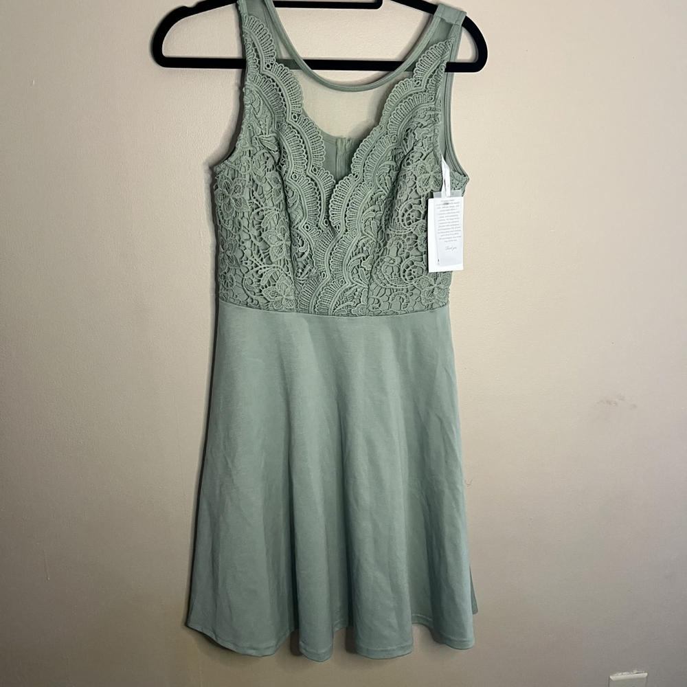 Grace Karin A-Line Sleeveless Cocktail Sage Green Party Dress with Floral Lace